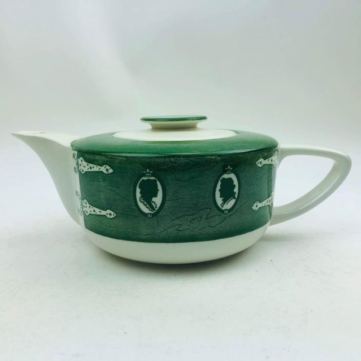 Vintage Royal Colonial Homestead Teapot with Lid Hinges Cameo Image Green White