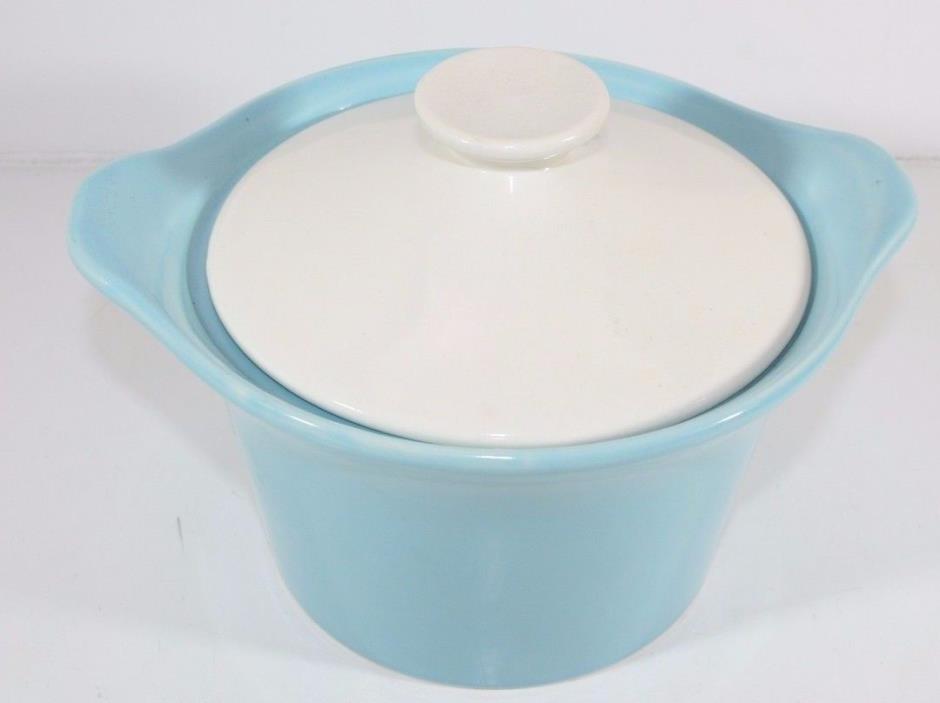 Vintage Royal China Blue Heaven Oven Proof USA Crock White Lid Dish Pot 1950