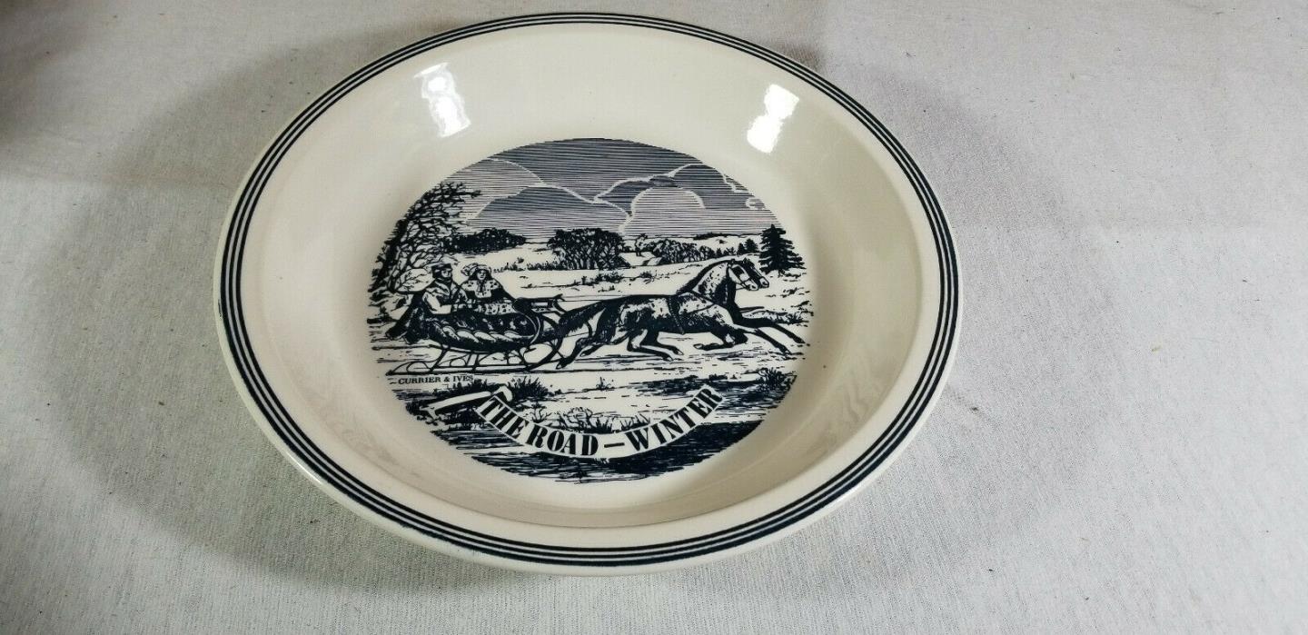 Vintage The Road Winter Currier and Ives Vintage Pie Plate, 9 inch pie