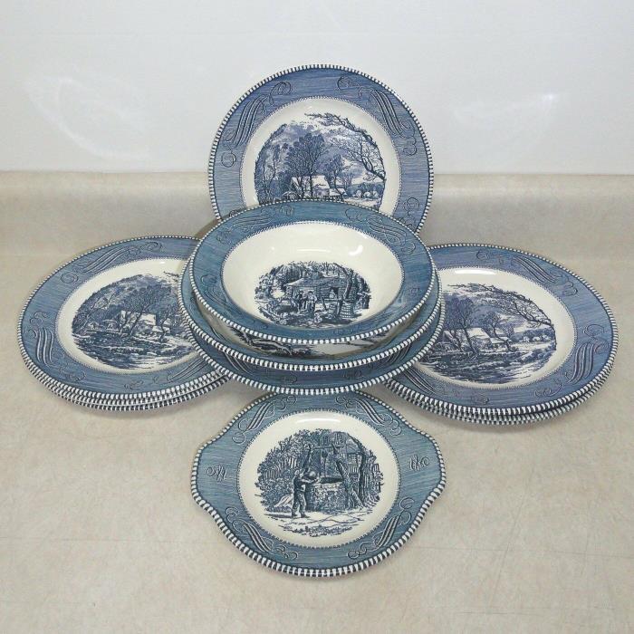 LOT of CURRIER & IVES: 8 DINNER PLATES, SOUP BOWL, HANDLED DISH, SHALLOW DISH