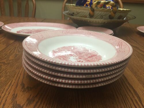 5 Royal China Pink Currier & Ives Cereal/Soup Bowl