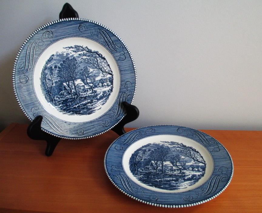 Royal China Currier & Ives 2 Dinner Plates Old Grist Mill 10