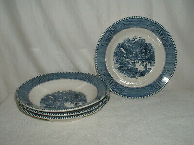Lot 4 Royal USA Currier & Ives Rimmed Soup Bowls Early Winter