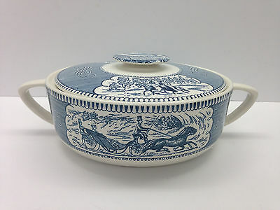 Currier and Ives Vintage Royal China ROUND COVERED CASSEROLE Open Plain Grist