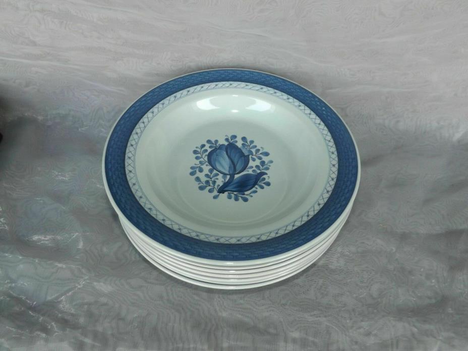 Royal Copenhagen Tranquebar Blue.  6 Rimmed Soup Bowls #947