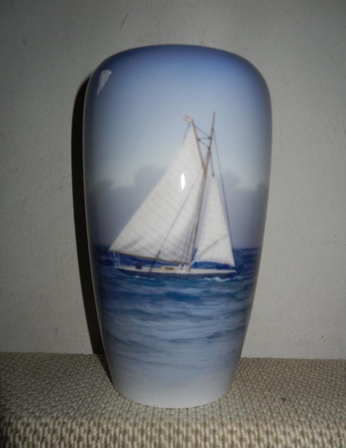 Royal Copenhagen Denmark Signed Hand Painted Sail Boat Vase 1484/237