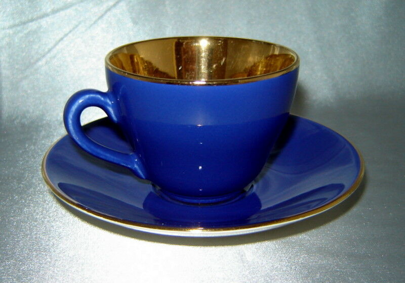 ROYAL COPENHAGEN Denmark CONFETTI Cobalt Blue/Gold Demitasse Cup & Saucer Set