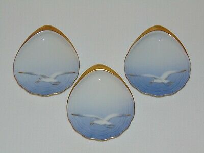 VINTAGE ROYAL COPENHAGEN DANISH WHITE PORCELAIN 3 Pcs BUTTER PAT DISH SET BIRDS