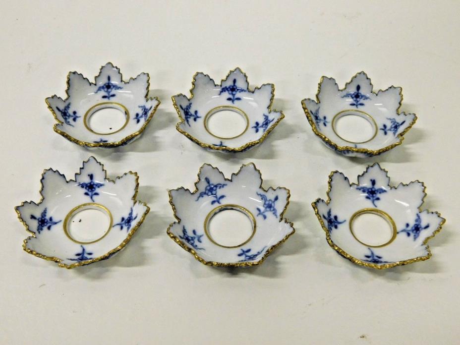 SIX Vintage ROYAL COPENHAGEN Blue White Fluted Lace Bobeches Candle Cups Rings