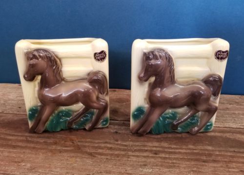 2 Vintage ROYAL COPLEY Pottery Horse / Pony Planters