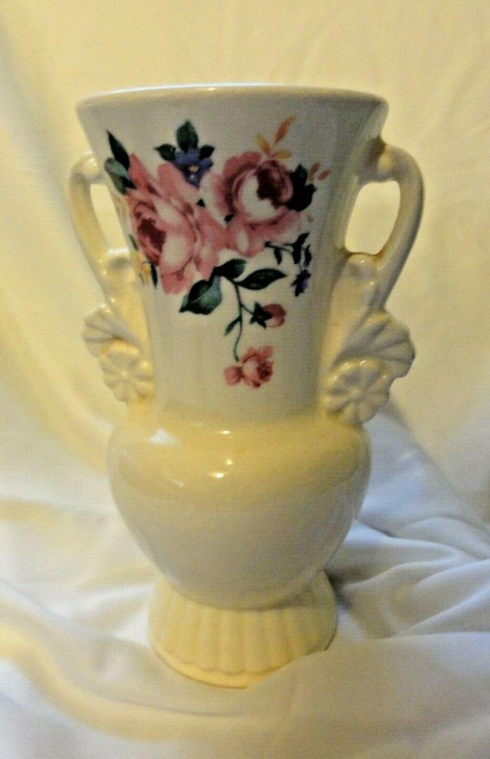 Vintage Royal Copley Vase Rose Design 2 Decorative Handles