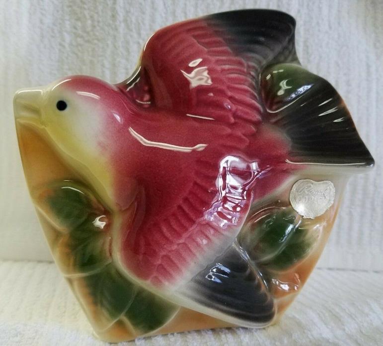 Vintage ROYAL COPLEY Red Bird WALL POCKET Sebring Ohio Beautiful High Luster