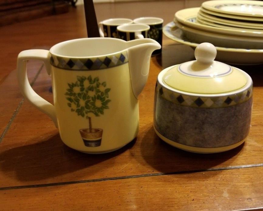 ROYAL DOULTON china CARMINA TC1277 pattern Sugar Bowl with Lid and Creamer