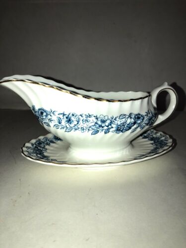 Royal Doulton MAYFAIR BLUE Gravy Boat & Underplate H4900
