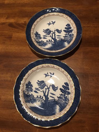 Set Of 2 Real Old Willow Old Mark ROUND SERVING BOWL Booths ENGLAND VGC