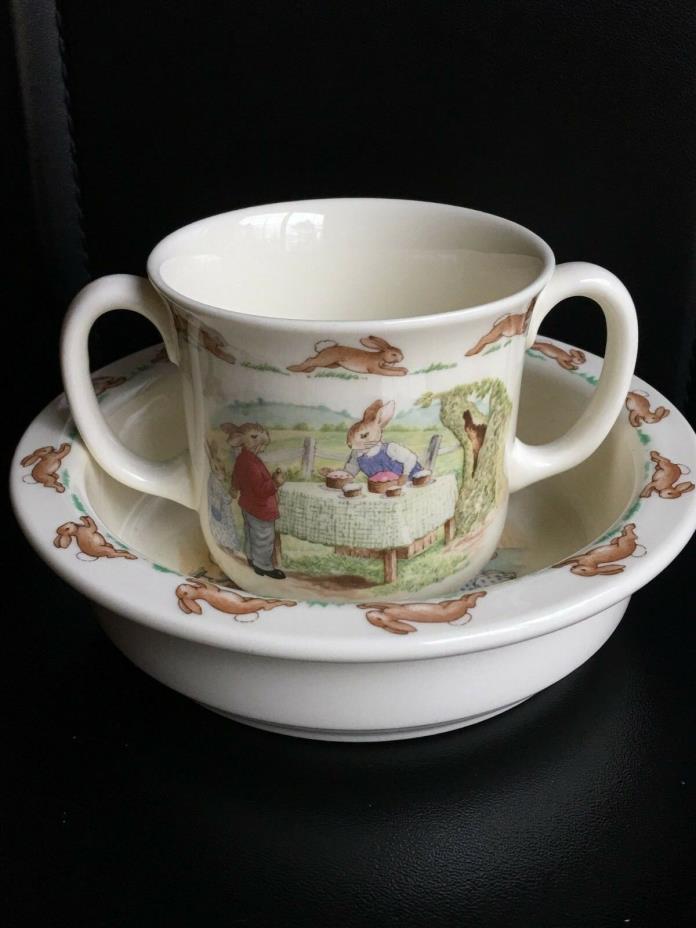 Vintage Royal Doulton Bunnykins Two Handled Cup And Cereal Bowl, Collectible