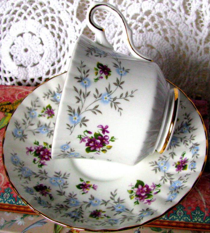 Royal Stafford Purple Violets Teacup and Saucer Enchanting Pattern Tea Cup Set