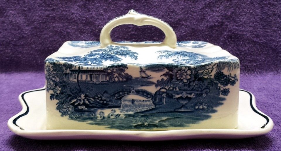 Royal Staffordshire Tonquin Blue Rectangular Covered Butter RARE Clarice Cliff