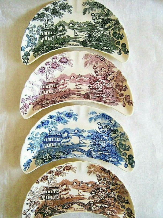4 Vintage Royal Staffordshire Clarice Cliff Bone Dishes TONQUIN England