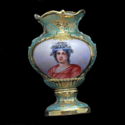 Antique Royal Vienna Cabinet Vase w Gilding Miniature Portrait Painting (2597)