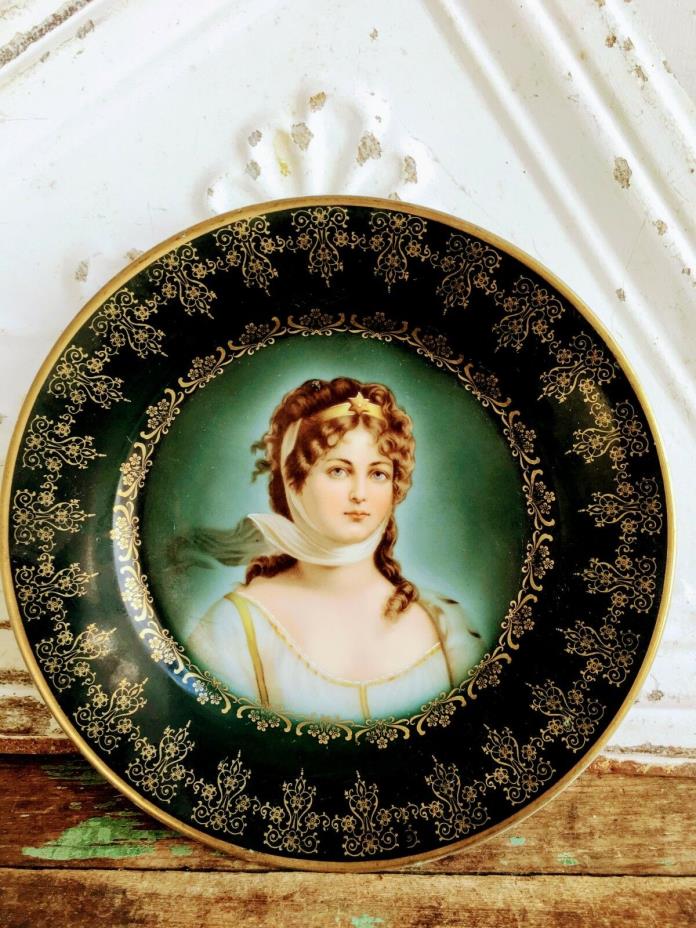 Antique Royal Vienna Beehive Cabinet  Portrait Plate Green And Gold