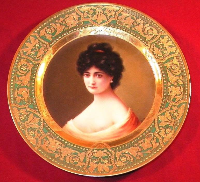Antique (circa 1900) Royal Vienna style porcelain portrait plate, signed Kies