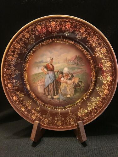 Signed Royal Vienna Hand-Painted Plate   Dutch Gardening Women Baby