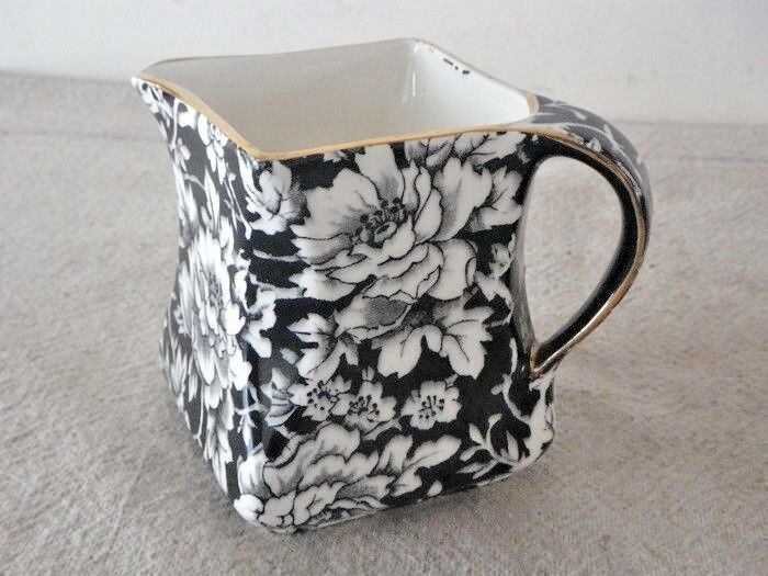 Vintage Black & White Royal Winton Grimwades Peony Creamer