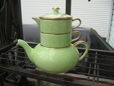 ROYAL WINTON STACKING TEA SET TEA POT/CUP/CREAMER mottled GREEN GRIMWADES
