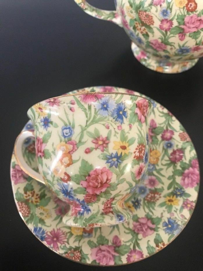Vintage Royal Winton Chintz Kew Teacup Saucer 1950's Gold Trim Grimwades