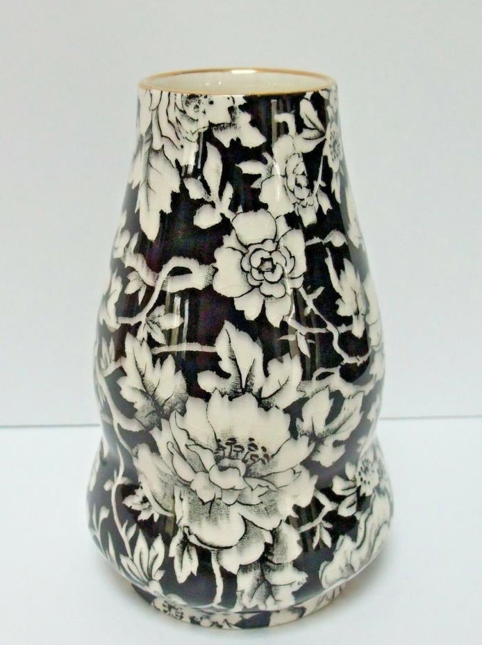 Royal Winton Grimwades Peony Vase Made in England Black and White 4.5 Inches