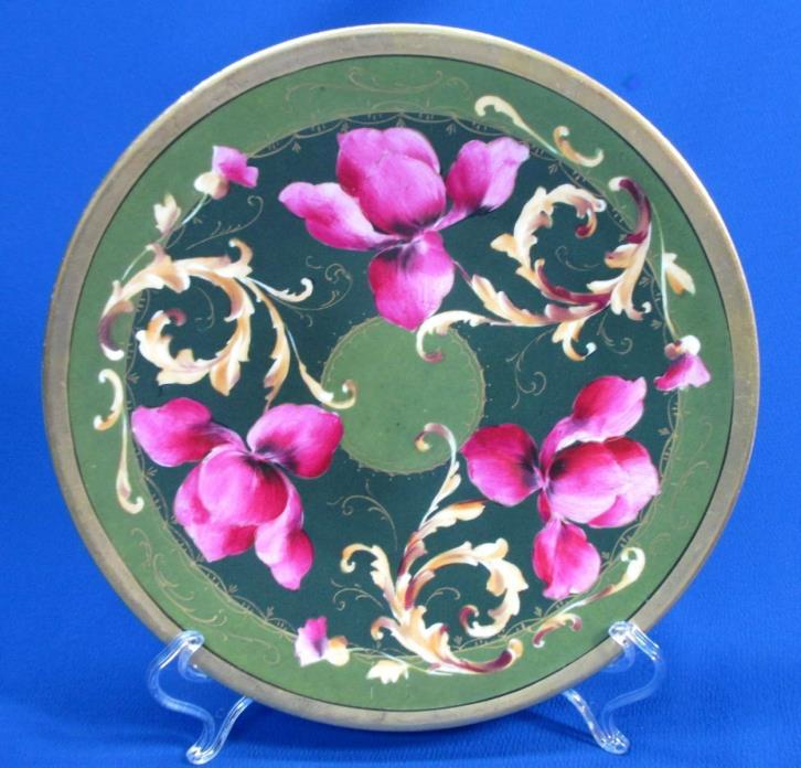 BEAUTIFUL PURPLE GREEN & GOLD JPL LIMOGES HAND-PAINTED ORCHIDS PLATE