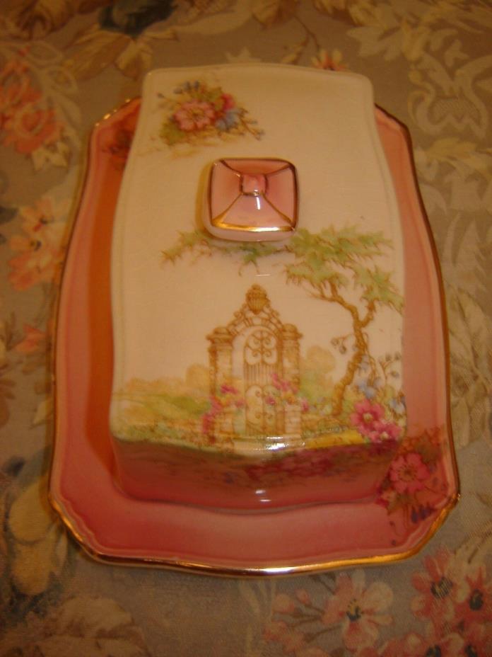 Vintage Royal Winton Grimwades Gateway Covered Butter Dish Pinks Florals