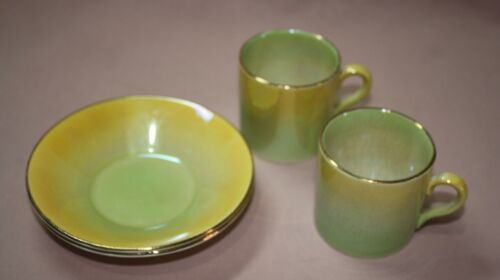 ROYAL WINTON GRIMSWADES 2 DEMATASSE CUPS AND SAUCERS VTG. LUSTREWARE