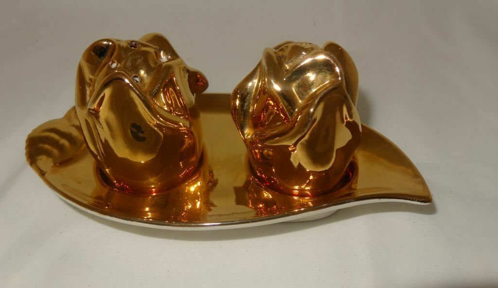 Vintage Royal Grimwade Gold Roses Salt Pepper Shakers Gold Tray