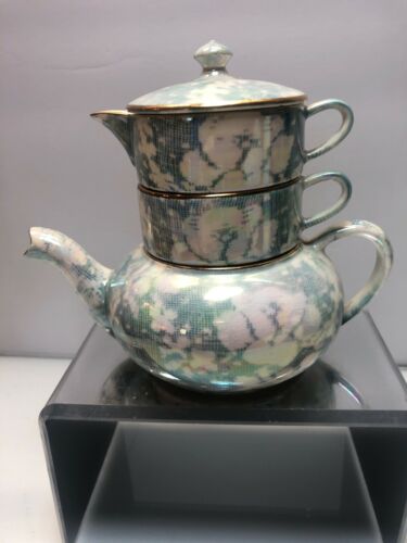 Vintage Royal Winton Chintz Blue Brocade Stacked Stacking Teapot Luster