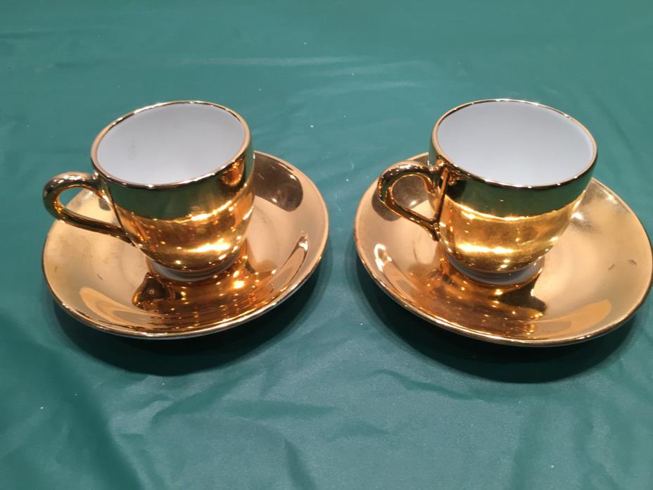 Royal Worcester Gold Lustre 2 Coffee sets, cups with Saucers