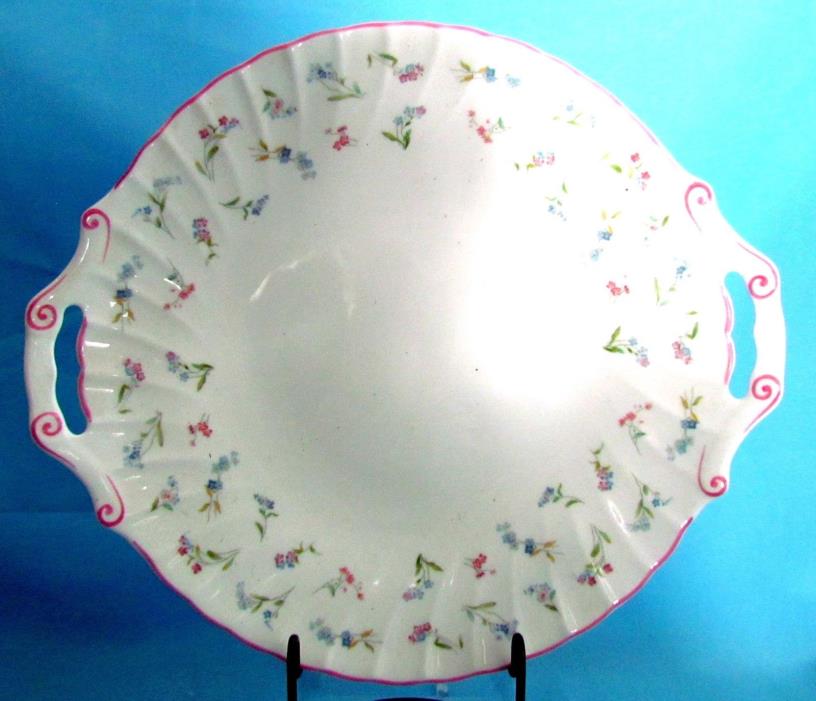 Pink Forget Me Not Handled 12.25 Inch Cake Plate by Royal Worcester