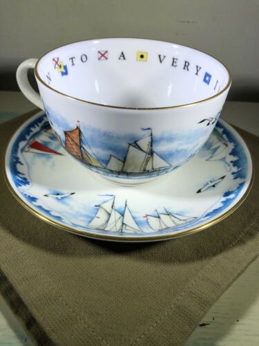 Royal Worcester Large Tea Cup Saucer To A Very Important Person Sailing Nautical