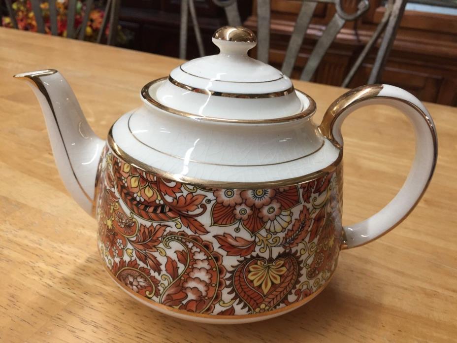 Vintage English Sadler Multi-Colored Paisley Tea Pot w/ Gold Trim Style #B15