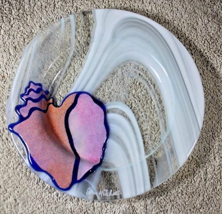 Jan Mitchell Fused Art Glass Conch Shell Signed in glass 7.5 diameter