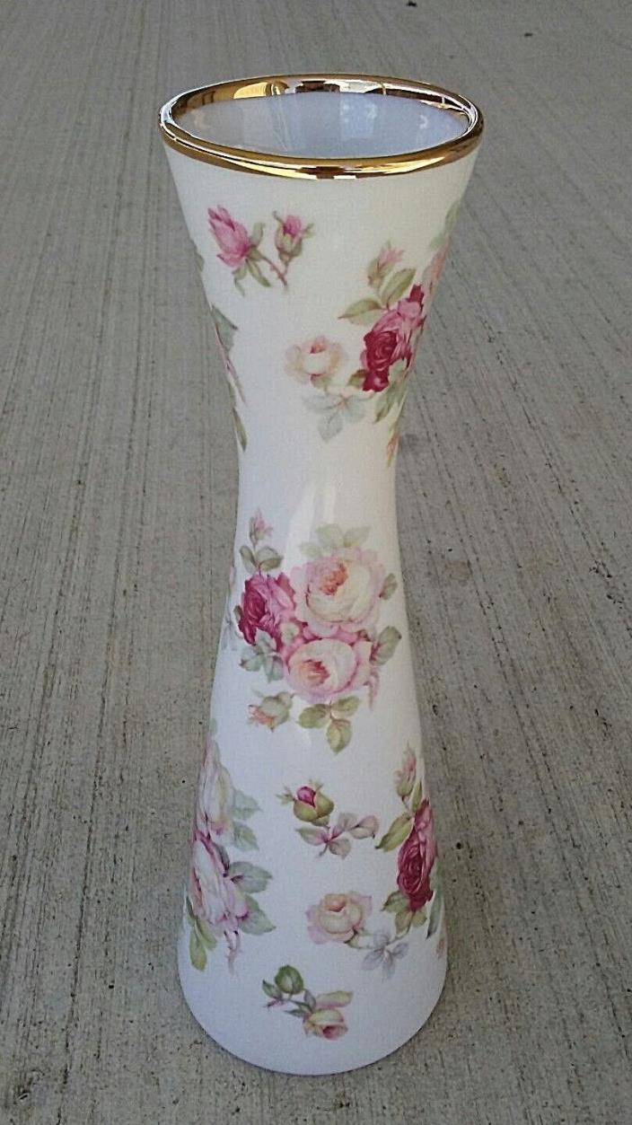 Schumann Arzberg Bud Vase June Roses Germany Porcelain Pink Floral 8
