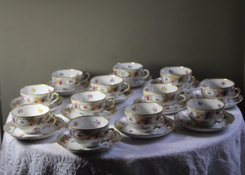 12 Antique Schumann Germany Empress Dresden Flowers Cups & Saucers Sets