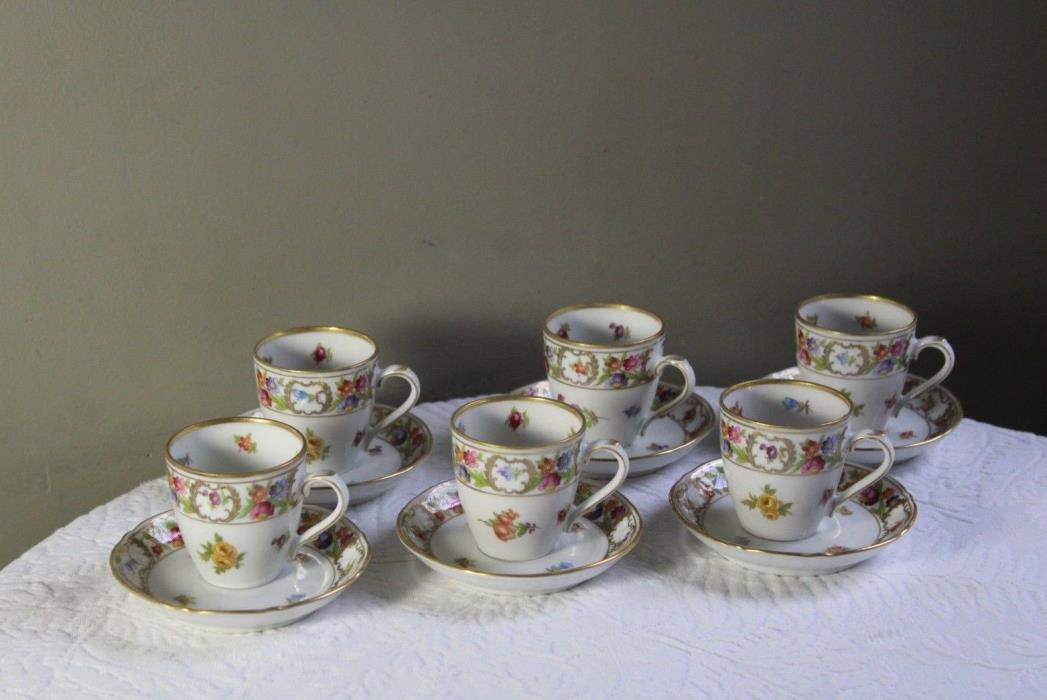 Set of 6 Schumann Germany Empress Dresden Flowers Demitasse Cups & Saucers