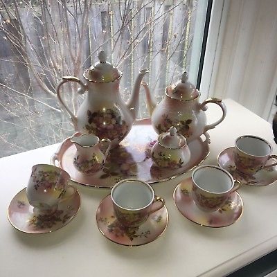 Wild Rose Schumann Arzberg German Bavaria Tea Set Teapot Coffee Tray Teacups