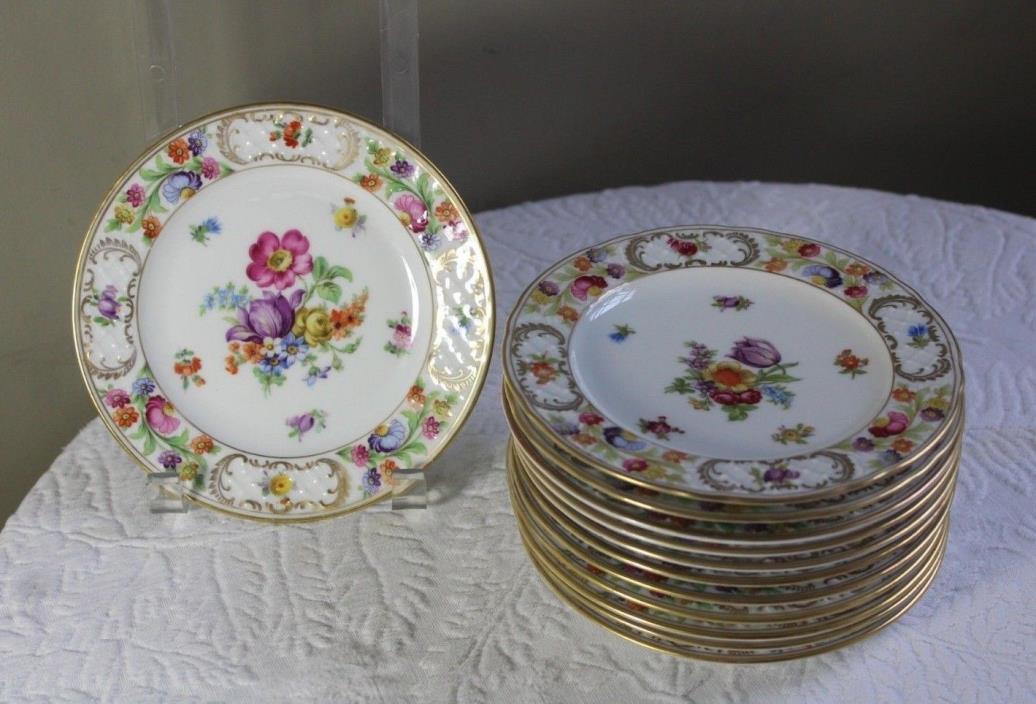 12 Antique Schumann Bavaria Empress Dresden Flowers Bread & Butter Plates 6 1/4