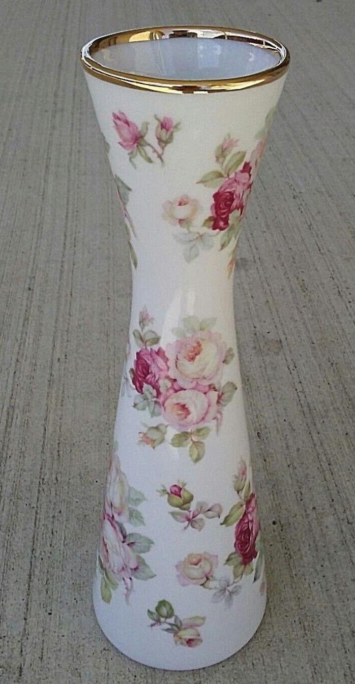 VTG 40s 50s Schumann Arzberg Bud Vase June Roses Germany Porcelain Pink Floral 8