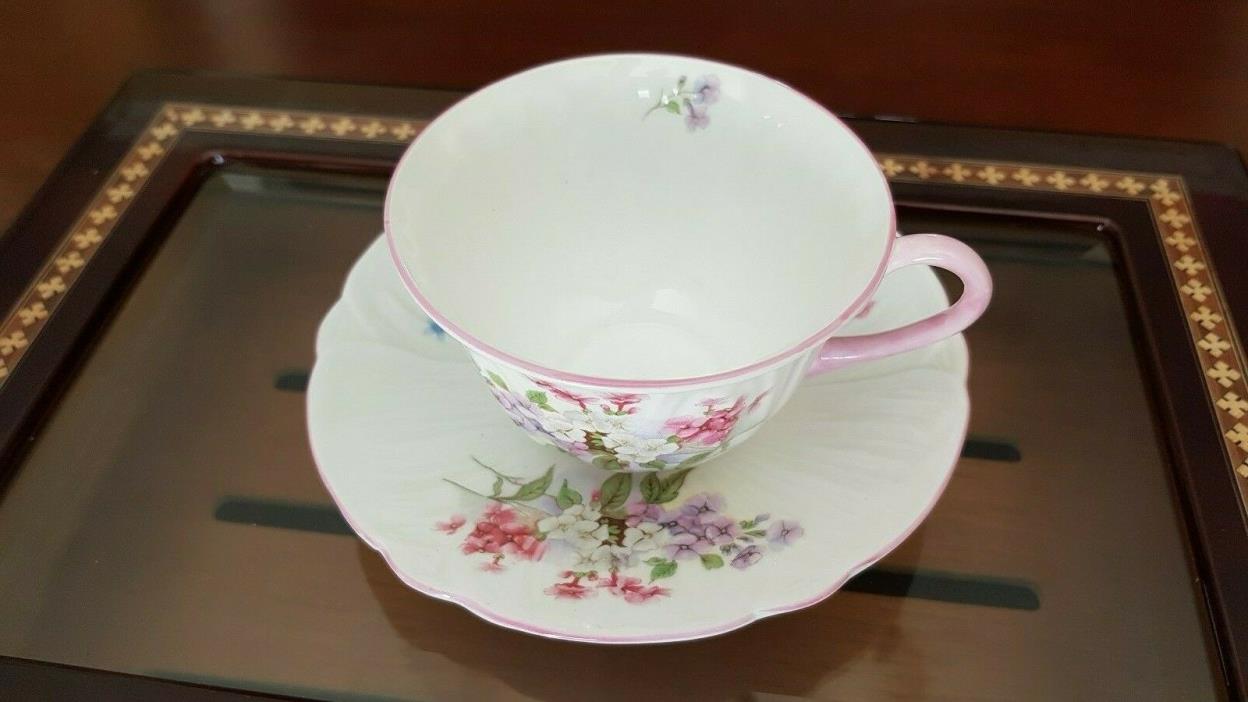 Shelley oleander Stocks Pink on white Teacup And saucer