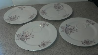4 Shenango Tan and Red Roses Snack Plates VGUC