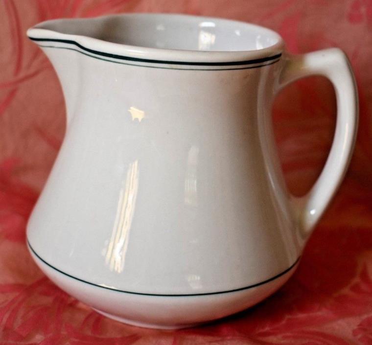 Cafe Restaurant ware CREAMER white green stripe Shendago China USA  4 3/8 in